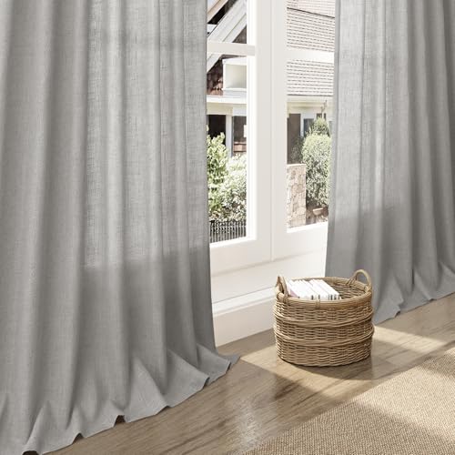 Light Gray Linen Curtains 72 Inches Long for Living Room Bedroom Light Filtering Semi Sheer Curtain Back Tab Rod Pocket Grey Simple Modern Farmhouse Decor Neutral Window Drapes 52x72 (52"W x 72"L (Pack of 2) / Light Grey)