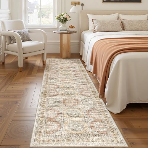 Rug Runners for Hallways Non Slip (Brown/Pink / 2' x 8' (Runner))