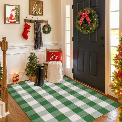Christmas Green & White Plaid Rug (Grass Green & White Plaid / 4' x 6' (Rectangular))