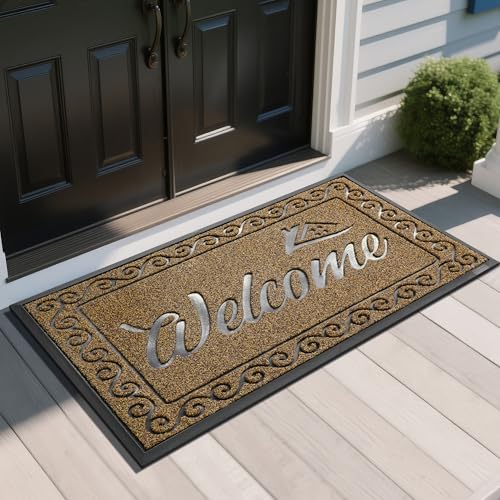 Welcome Mat Heavy Duty Sturdy Door Mats for Home Entrance Outdoor Indoor (Brown / 47x24 Inch)