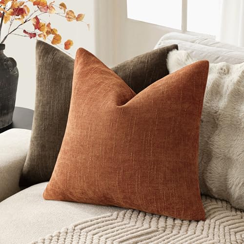 Solid Textured Chenille Throw Pillow Covers 24x24 Inch (24" x 24" (Pack of 2) / Honey Ginder)