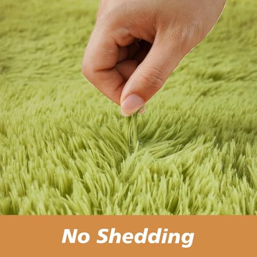 Grass Green Round Shag Area Rug for Bedroom (Grass Green / 3' (Round))