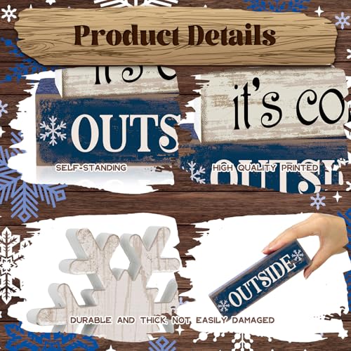 4 Pcs Wooden Block Signs Baby Its Cold Outside Farmhouse Decor (Snowflake)