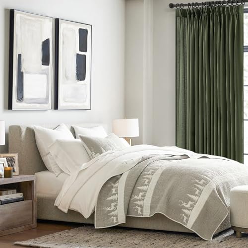 90 Inches Long Linen Curtains for Living Room 2 Panels Set (Olive Green / 40"W x 90"L (Pack of 2))