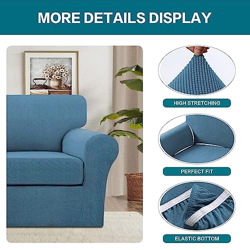 2 Piece Chair Covers Chair Slipcovers for Living Room Armchair Couch Cover Chair Sofa Cover with Individual Cushion Covers Furniture Cover for Chairs Feature Thick Fabric (Armchair (1 Cushion) / Dusty Blue)