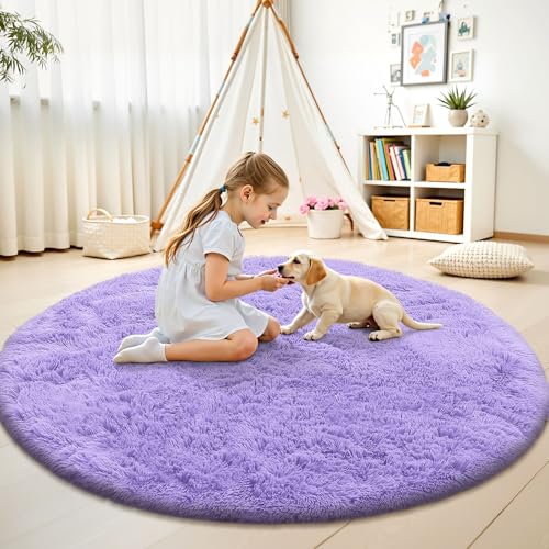 Light Purple Round Rugs for Bedroom (8 Ft Round / Light Purple)