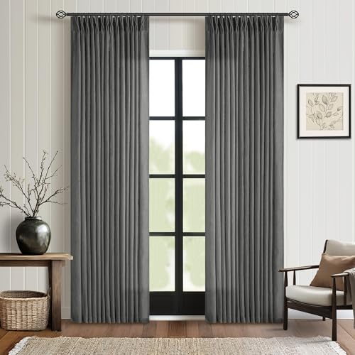 Dark Grey 80 Inch Pinch Pleated Linen Semi Sheer Curtains 2 Panel Set (Charcoal Grey / 40"W x 80"L (Pack of 2))