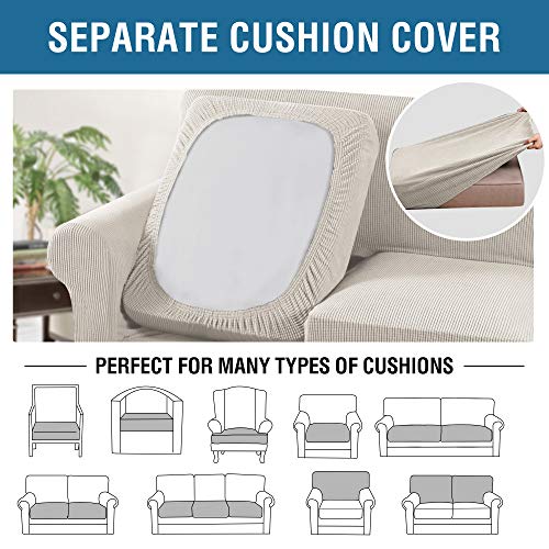 3 Piece Stretch Sofa Covers for 2 Cushion Sofa Couch Covers for Living Room Sofa Slipcovers (Medium-XL / Ivory)