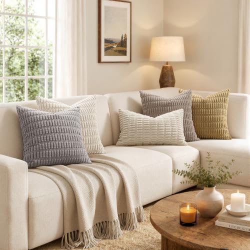 Lumbar Corduroy Decorative Throw Pillow Covers 24x14 Cream White (Cream White / 24" x 14" (Pack of 2))