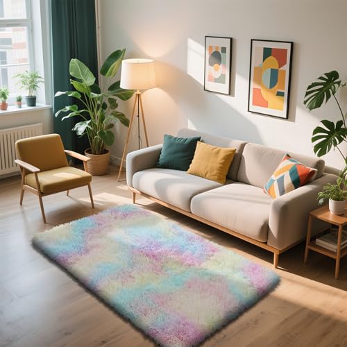 3x5 Area Rug for Bedroom (Rainbow / 3' x 5' (Rectangular))