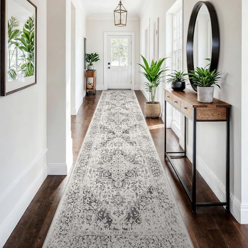 3x15 Washable Hallway Runner Rug (Distressed Grey / 3x15)