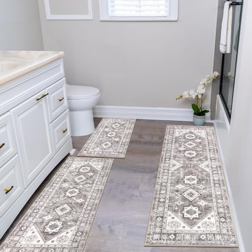 HEBE Boho Kitchen Rugs Set of 3 (Taupe Brown / 20"x32"+20"x48"+20"x59")