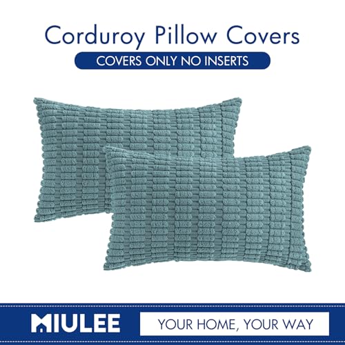 Lumbar Corduroy Decorative Throw Pillow Covers 12x20 Coastal Blue (Coastal Blue / 20" x 12" (Pack of 2))