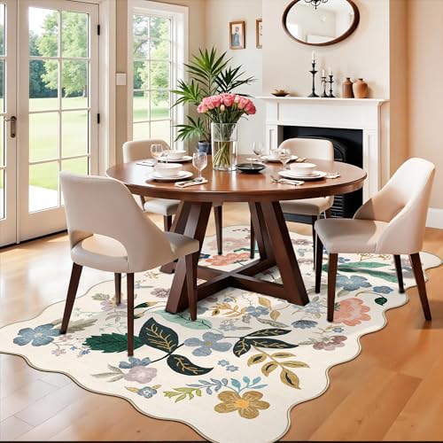 5x7 Living Room Area Rugs (5' x 7' (Rectangular) / Cream/Floral)