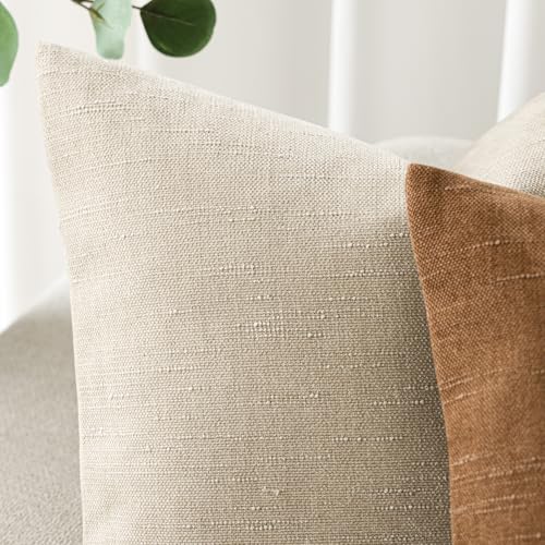 Solid Textured Chenille Throw Pillow Covers 20x20 Inch (20" x 20" (Pack of 2) / Cement)