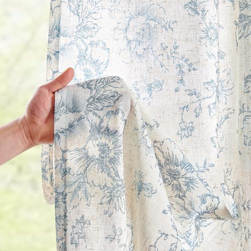 Blue Floral Linen Curtains 96 Long for Living Room 2 Panels (Blue / 42"W x 96"L (Pack of 2))