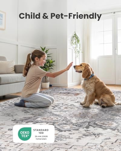 Amada Large 8x10 Washable Area Rug for Living Room (8' x 10' (Rectangular) / Taupe)