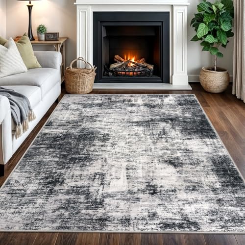 Modern Abstract Area Rugs 5x7 Ft Washable Rugs for Living Room (Black/Grey/White / 5' x 7' (Rectangular))