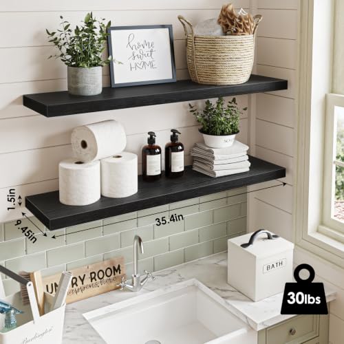 Floating Wall Shelves for Decor (Black / 35in)