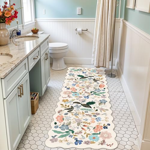 2x6 Washable Hallway Runner Rug (2' x 6' (Rectangular) / Cream/Floral)