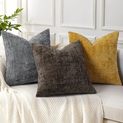 Textured Chenille Throw Pillow Covers 24x24 Set of 2 Dark Brown (Dark Brown / 24" x 24" (Pack of 2))