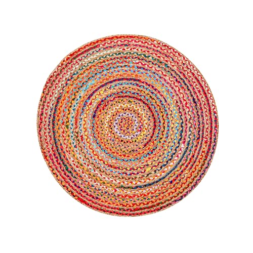 Jute Cotton Braided Woven Rug 4 Feet Round (4' (Round) / Multi Color)