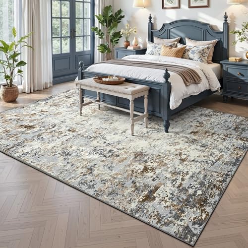 Washable 8x10 Area Rug with Non (Brown Grey Gold / 8' x 10' (Rectangular))
