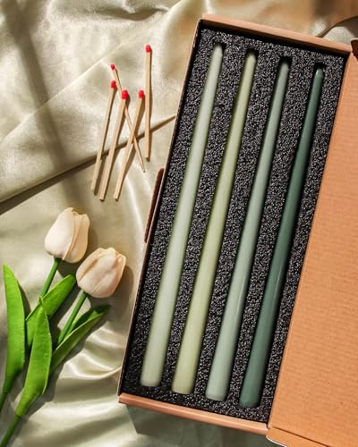12 Inch Green Taper Candles 4 Pack Unscented Smokeless Home Decor (12"4pcs-Gradient Green)