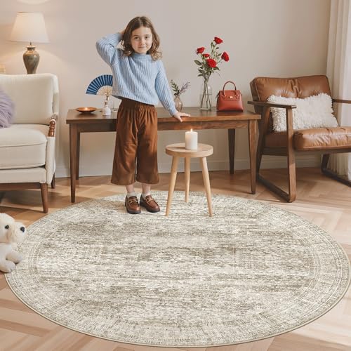 6x6 Brown Round Rug 6ft Circle Living Room Area Rugs Non (Brown / 6' (Round))