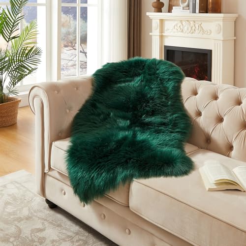 Faux Fur Rug Dark Green Area Rug (2' x 4' (Sheepskin) / Dark Green)
