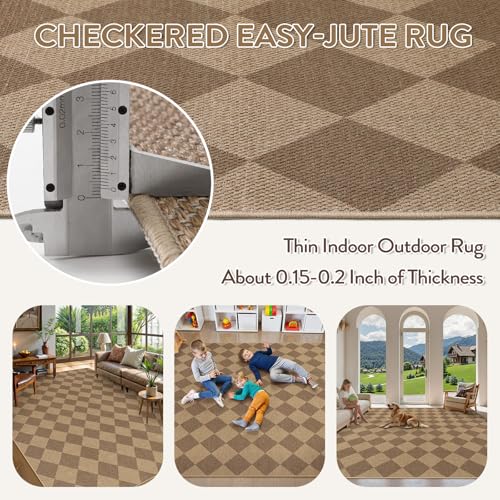 Checkered Easy Jute Dining Room Rug (9' x 12' (Rectangular) / Nature/Checkerboard -2)
