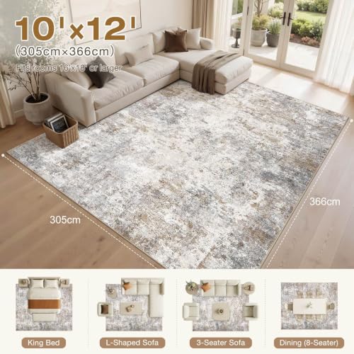 10x12 Area Rug Living Room Rugs Washable Neutral Brown Grey Carpet (Brown Grey / 10' x 12' (Rectangular))