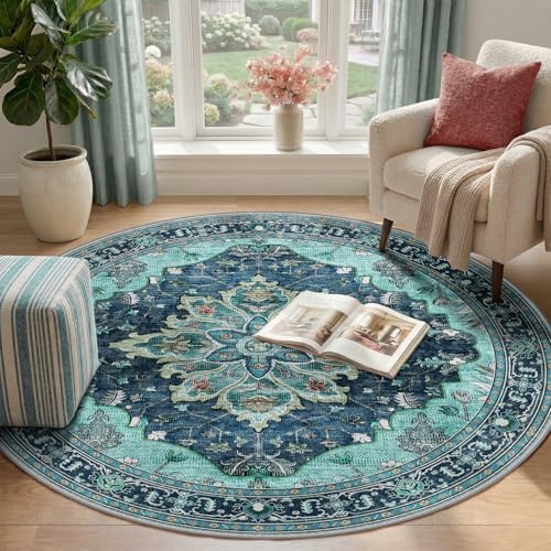 Washable Area Rug (Teal / 4' (Round))