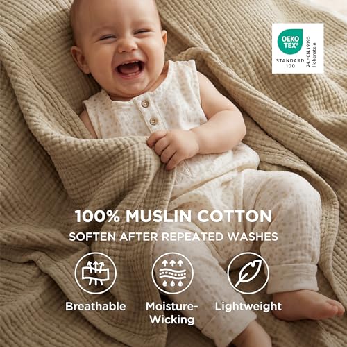 100% Cotton Muslin Blankets for Adults (06 - Light Brown / Throw XL (50" X 70"))