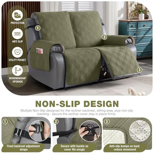 100% Waterproof Loveseat Recliner Covers 2 Seater (Green / 2 Seater Standard)