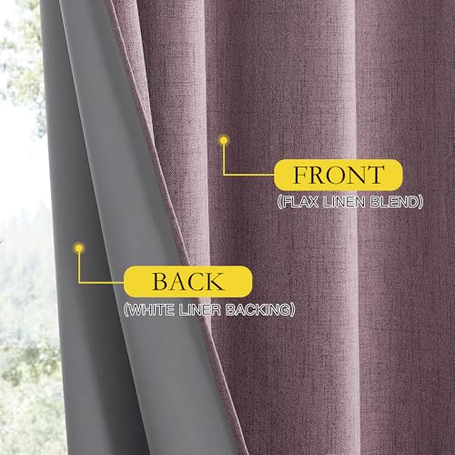 Chaise Mauve Vintage Linen 100% Blackout Curtains for Living Room (62"W x 120"L (Pack of 2) / Chaise Mauve)