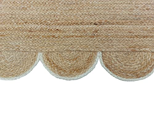 Scalloped Natural Jute Area Rug (5'x7' (Rectangular) / Off White)
