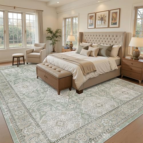 8x10 Area Rugs Large Washable Living Room Rug Non (Green/Brown / 8' x 10' (Rectangular))