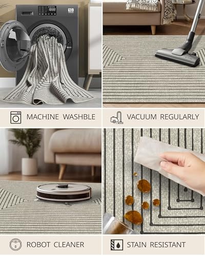 Washable 6x9 Area Rugs for Living Room Modern Abstract Rug (Beige / 6' x 9' (Rectangular))