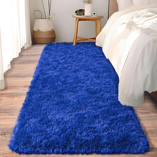 Soft Runner Rugs for Bedroom Hallways (2' x 6' (1 pc) / Royal Blue)