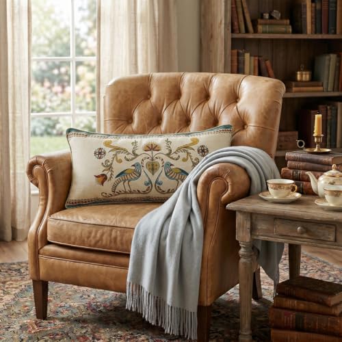 French Vintage Linen Throw Pillow Cover (28" x 12" (Pack of 2) / Wensel C)