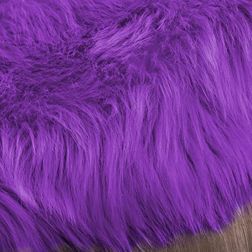 Purple Round Rugs 4ft Faux Fur Fluffy Shag Rug Machine Washable Sheepskin Rugs Shaggy Plush Soft Cute Carpet for Living Room Bedroom (4' (Round) / Purple)