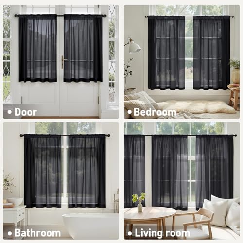 Black Short Sheer Curtains 54 Inches Long 4 Panels 42 x 54 Inches (42"W x 54"L (Pack of 4) / Black)