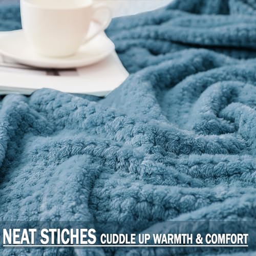 Soft Waffle Fleece Bed Blanket Queen Size (Slate Blue / 90x90 in)