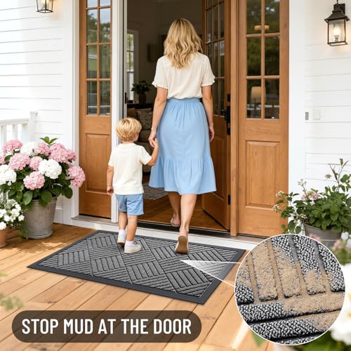 Front Door Mat Outside Entrance 59x23 (59" X 23" / Grey Diamond)