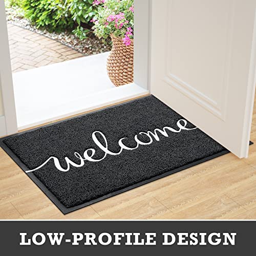 Black Door Mat Welcome Mats Outdoor Indoor Doormat for Entryway Floor Mat (Black Welcome / 2' x 3' (Rectangular))
