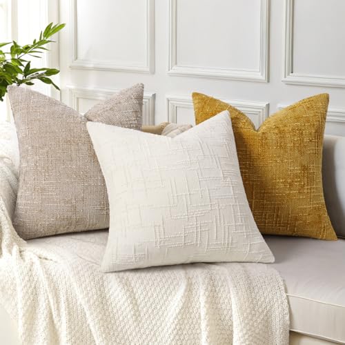 Textured Chenille Throw Pillow Covers 18x18 Set of 2 Yellow (Mustard Yellow / 18" x 18" (Pack of 2))