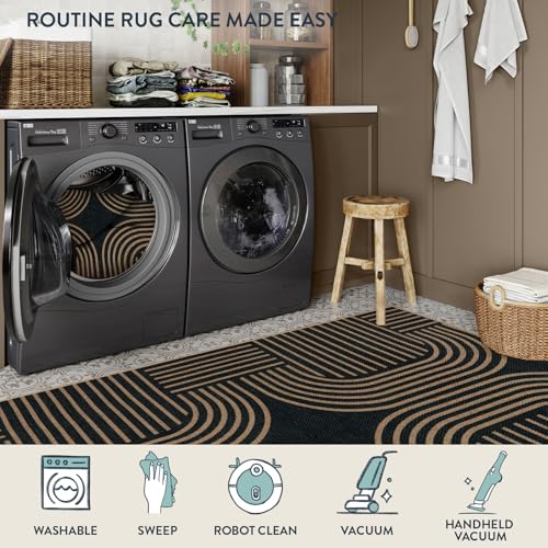 Modern Geometric Easy Jute Rug (6' x 9' (Rectangular) / Black/Nature Geometric-1)