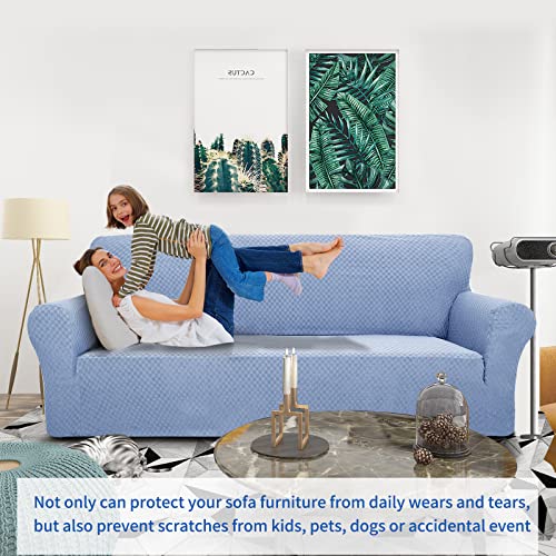 1 Piece Jacquard Couch Covers for 3 Cushion Couch High Stretch Sofa Cover for Pets Dogs Anti Slip Extra Large Sofa Slipcovers Furniture Protector (X-Large (91"-112") / Dusty Blue（see Picture）)