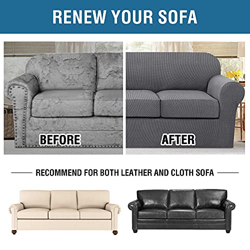 4 Piece Stretch Sofa Covers for 3 Cushion Couch Covers for Living Room Furniture Slipcovers (X-Large / Grey)